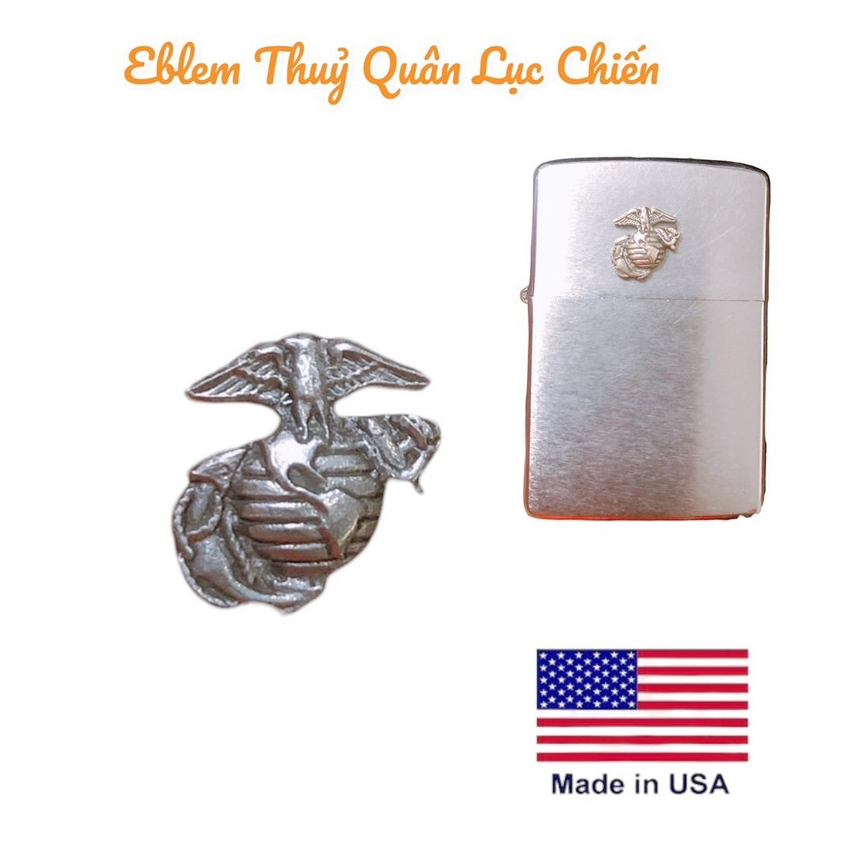 Eblem dán Zippo Mỹ chủ đề Thuỷ Quân Lục Chiến ( Chất liệu Bạc 925 ), Chuẩn Zin