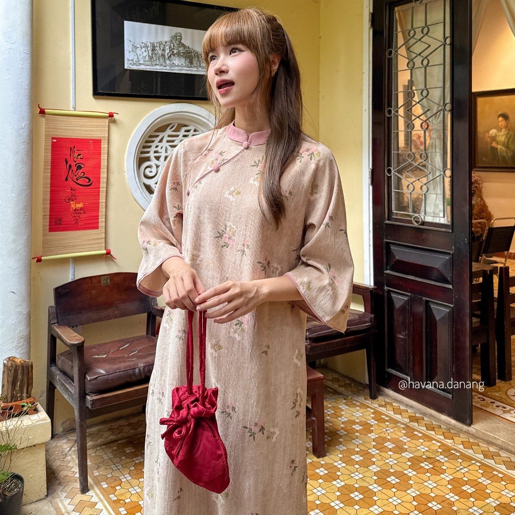 [PREMIUM] Áo dài cách tân TỬ KỲ nhung chéo kèm quần nhung chéo phối dây buộc nơ HAVANA AD104 | BigBuy360 - bigbuy360.vn