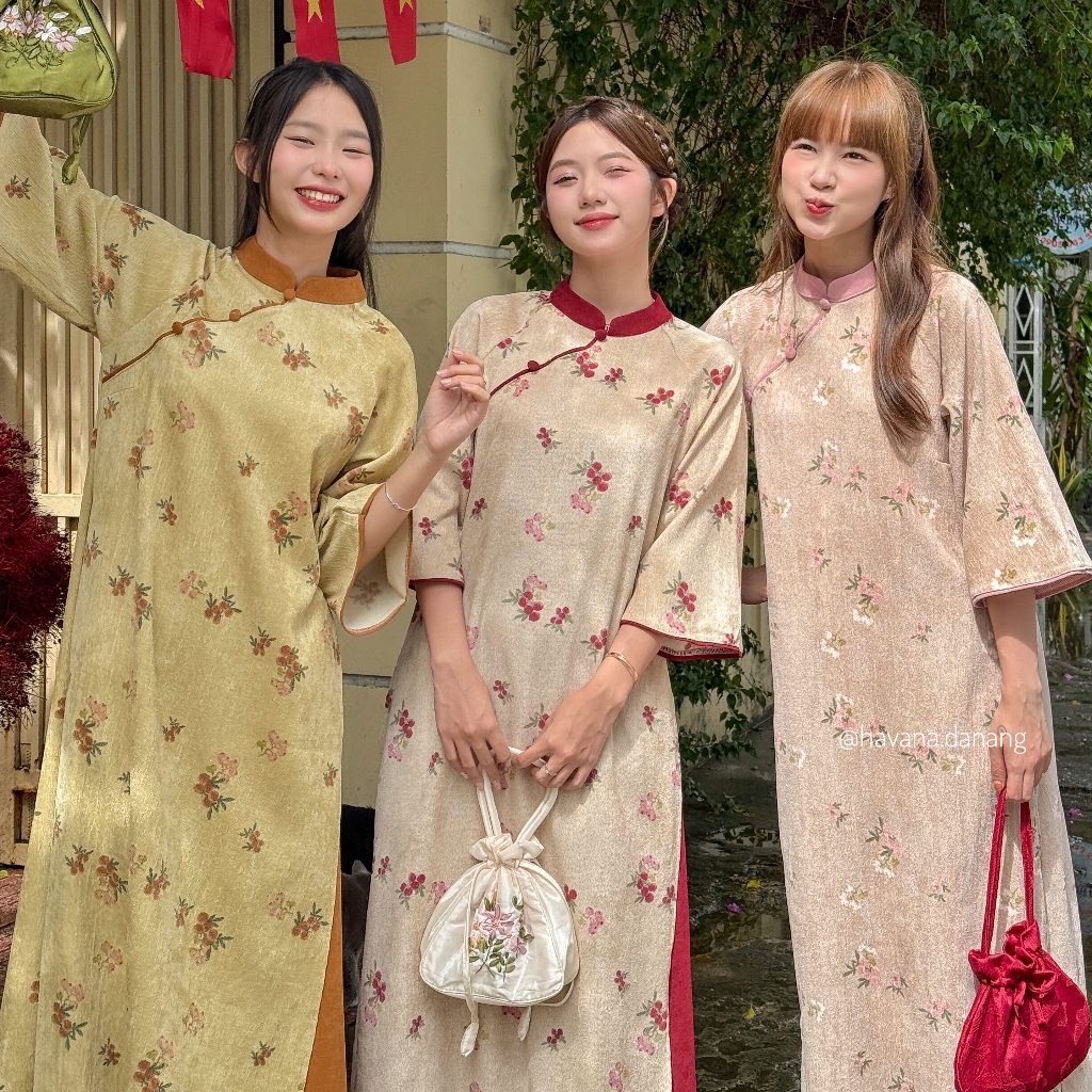 [PREMIUM] Áo dài cách tân TỬ KỲ nhung chéo kèm quần nhung chéo phối dây buộc nơ HAVANA AD104 | BigBuy360 - bigbuy360.vn