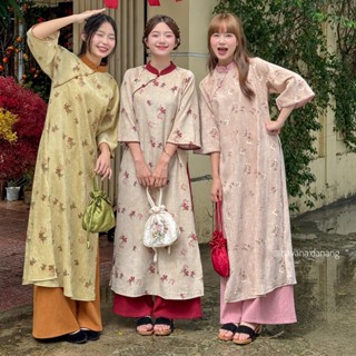 [PREMIUM] Áo dài cách tân TỬ KỲ nhung chéo kèm quần nhung chéo phối dây buộc nơ HAVANA AD104