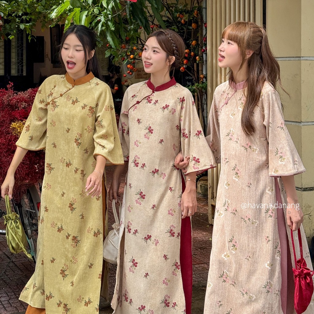 [PREMIUM] Áo dài cách tân TỬ KỲ nhung chéo kèm quần nhung chéo phối dây buộc nơ HAVANA AD104 | BigBuy360 - bigbuy360.vn