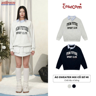 Set Áo Sweater Bycamcam Mix Cổ Sơ Mi Học Đường Hàn Quốc Năng Động