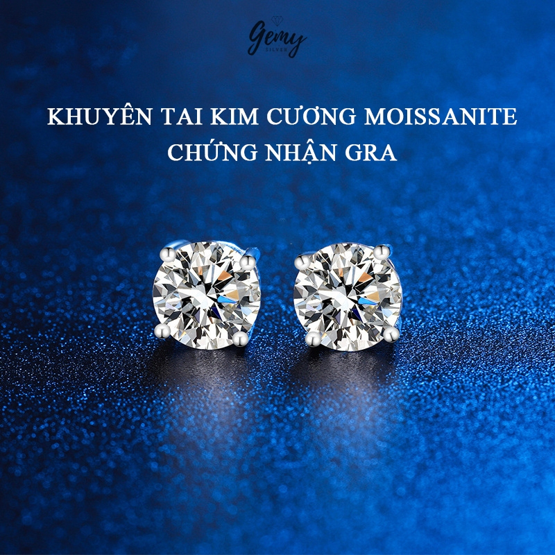 Khuyên tai bạc nam nụ đá Moissanite nhiều size kèm thẻ đen và giấy kiểm định (1 chiếc) | GEMY SILVER KN117