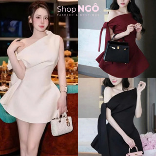 Đầm thiết kế đi tiệc sang chảnh 3 màu tôn da, tôn dáng cực xinh, đầm tapta lệch vai cột nơ dáng ngắn cho nàng đi chơi