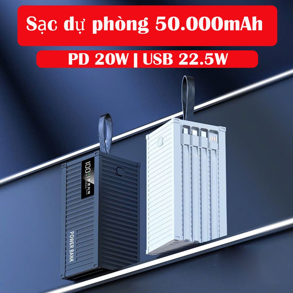 Sạc dự phòng CONTAINER 50.000MAH kèm dây sạc nhanh 4 đầu, sạc nhanh PD 120W - AUDIO365