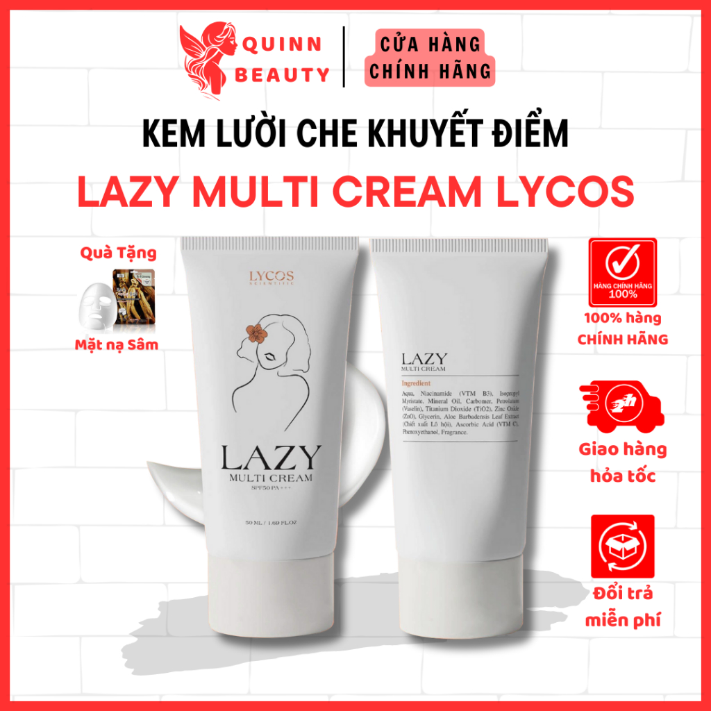 Kem Lười Che Khuyết Điểm LAZY MULTI CREAM LYCOS - Kem giúp làn da trắng sáng, chống nắng, che khuyết điểm - QUINN BEAUTY