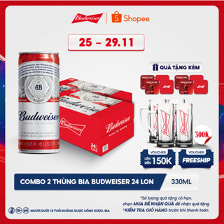 Combo 2 Thùng 24 Lon Bia Budweiser Chính Hãng (330ml/ lon) Date [03/2025]