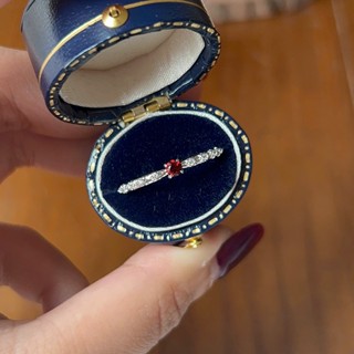 Nhẫn bạc 925 Starry Night đính đá Garnet - ngọc hồng lựu khắc hình sao độc đáo