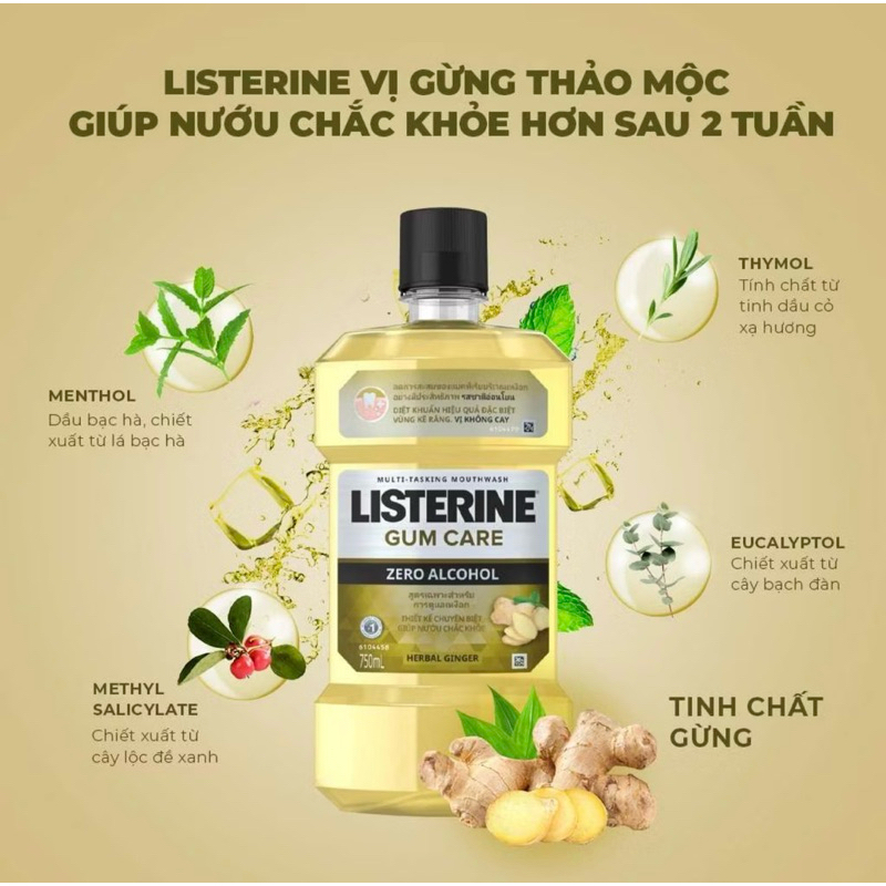 Nước Xúc Miệng Vị Gừng Thảo Mộc Giú Nướu Chắc Khoẻ 750ml-Listerine Gum Care 750ml