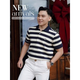 Áo Polo Xanh Sọc Trắng Thêu LR