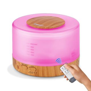 [500ml] Máy Khuyếch Tán Phun Sương Tinh Dầu Trụ Trong Đế Vân Gỗ | Máy Tạo Ẩm Và  Xông Tinh Dầu
