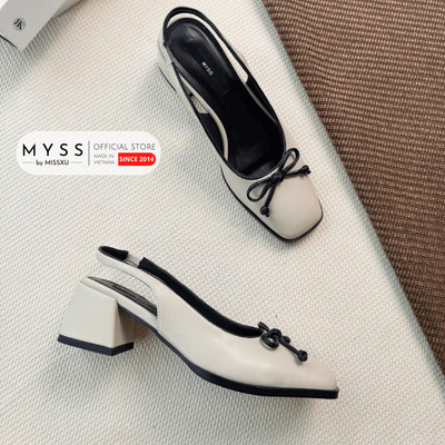 Giày cao gót nữ MYSS sling back mũi vuông phối nơ 5cm cao cấp - CG323
