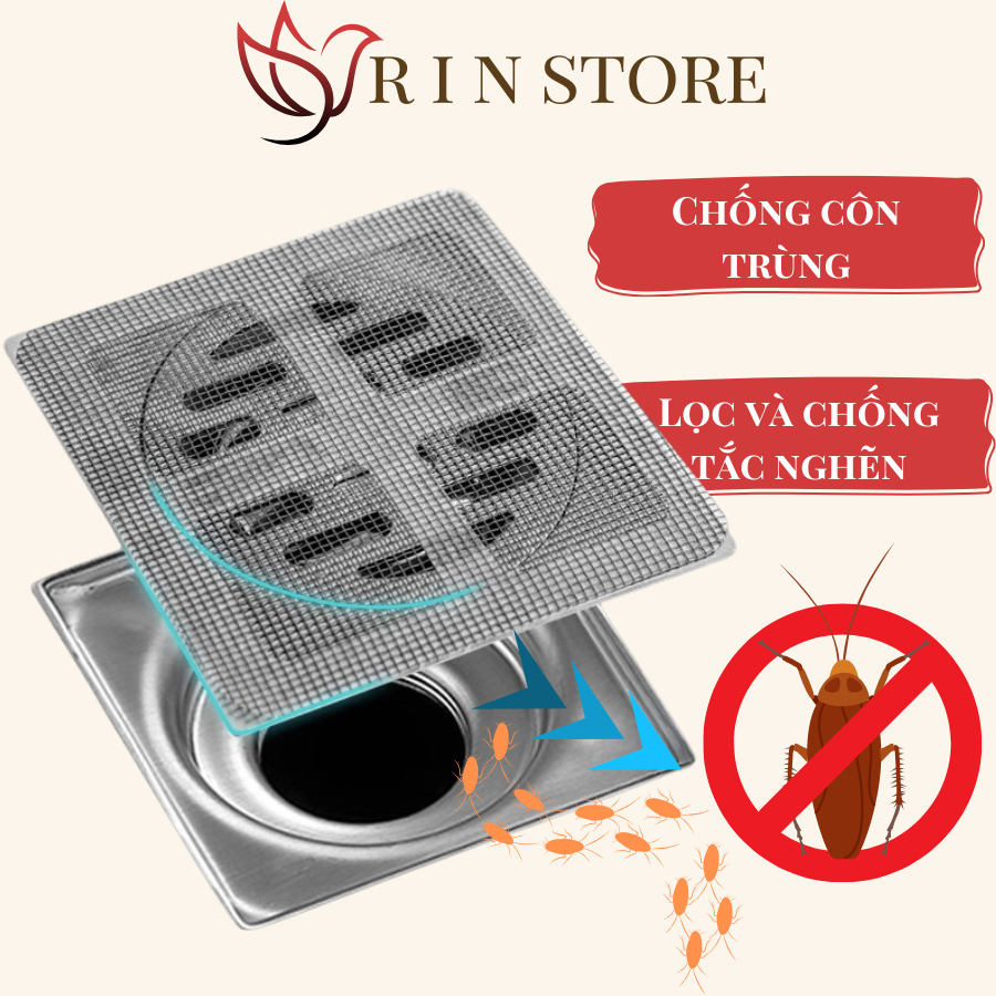 Lưới Lọc Rác Chống Tắc Set 10 Miếng Lọc Rác Nhà Tắm Miệng Cống Thoát Nước Chặn Côn Trùng 10x10cm RIN