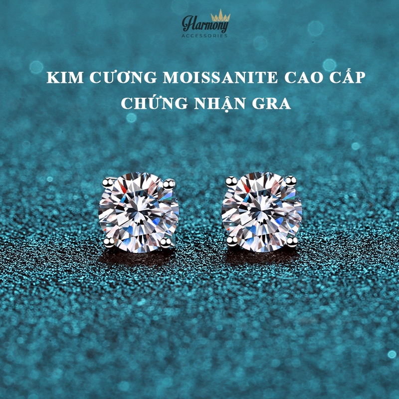 Khuyên tai bạc nữ nụ đá Moissanite nhiều size kèm thẻ đen và giấy kiểm định (1 chiếc) | HARMONY ACCESSORIES KN117