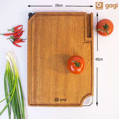 Thớt Gỗ Xoan Đào Cao Cấp GAGI GC11 To Dày, Có Rảnh Thu Nước, Thiết Kế Thông Minh Tích Hợp Đá Mài Và Khe Cắm Điện Thoại