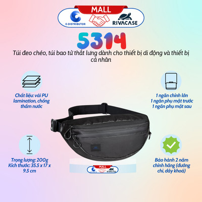 [HỎA TỐC] Túi đeo chéo - túi bao tử thắt lưng Rivacase 5314 - Hàng chính hãng