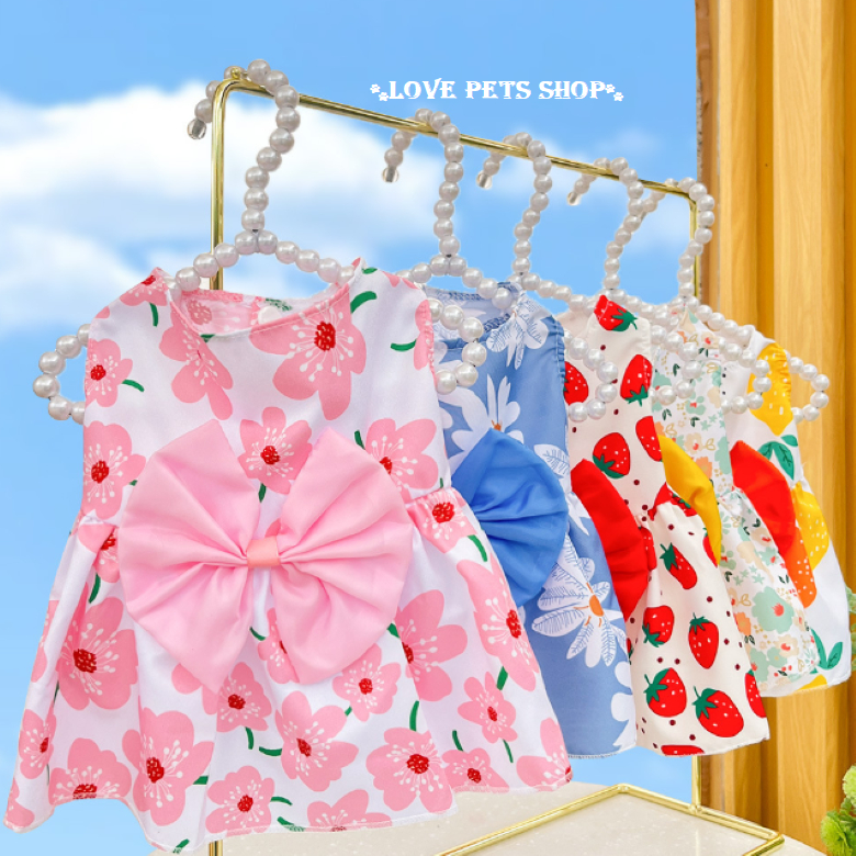 Đầm cho Chó Mèo thắt nơ bằng vải kate dễ thương - Love Pets Shop