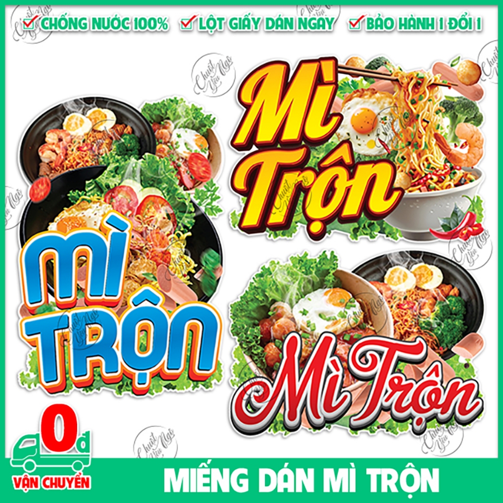 Decal trang trí MÌ TRỘN đồ ăn vặt decor tủ kính xe đẩy hình dán ẩm thực đường phố quán ăn trà sữa mì