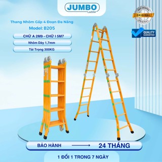 Thang nhôm gấp 4 đoạn JUMBO B205, chữ A cao 2.9m, chữ I cao 5.8m, 14 tư thế sử dụng, sơn tĩnh điện