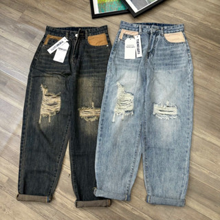 TIENSTYLE _ (CÓ BIGSIZE 80kg) Quần Jean Baggy Nữ Túi Nâu Size Đại, Quần boy size đại