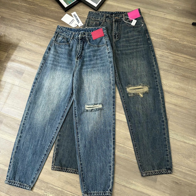 TIENSTYLE - Quần Jean Baggy Nữ  Rách Gối Mặc Đỏ, Baggy jean nữ bigsize