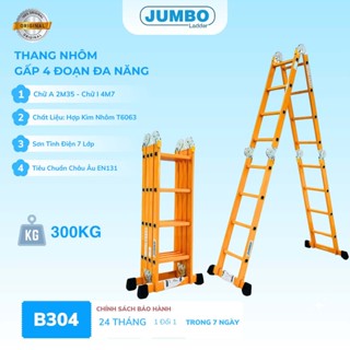 Thang nhôm gấp 4 đoạn JUMBO B304, chữ A cao 2.35m, chữ I cao 4.7m, 14 tư thế sử dụng