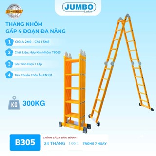 Thang nhôm gấp 4 đoạn JUMBO B305, chữ A cao 2.9m, chữ I cao 5.8m, 14 tư thế sử dụng