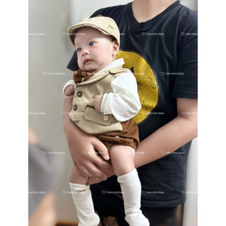 Set body công tử Etoi nâu kèm mũ hàng cover cho bé trai 3-12kg mặc đầy tháng chụp ảnh sinh nhật đồ bộ liền thân cho bé