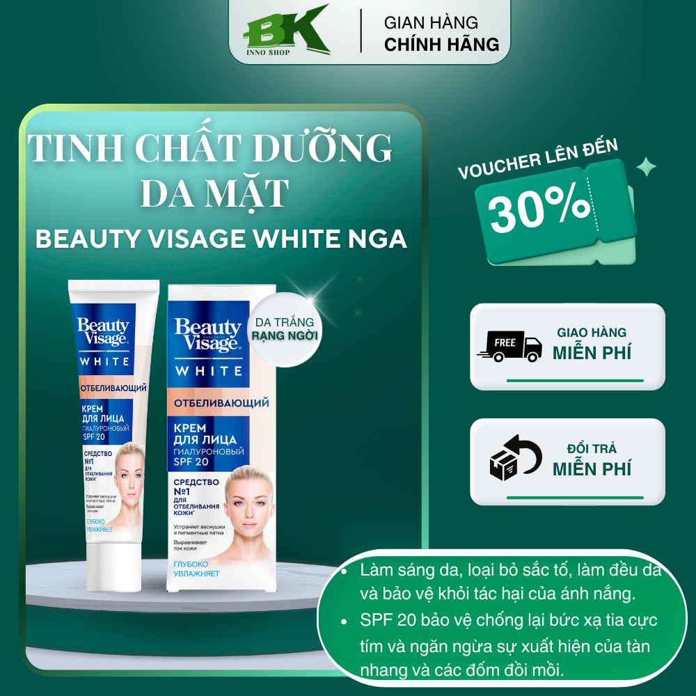 Kem Trắng Da Mặt Beauty Visage White Nga 45ML, Hỗ Trợ Làm Sáng Da, Loại Bỏ Sắc Tố, Làm Đều Màu Da, Dưỡng Ẩm Sâu | BKINNO