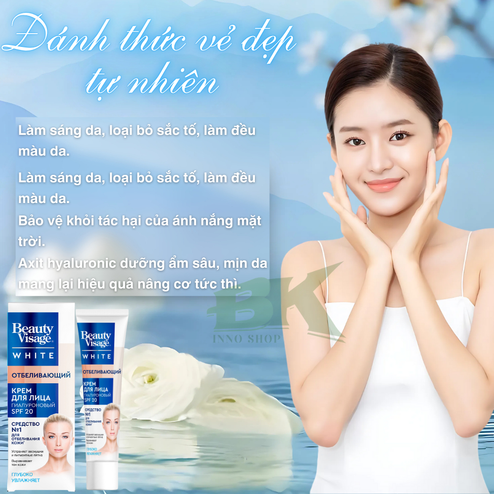 Kem Trắng Da Mặt Beauty Visage White Nga 45ML, Hỗ Trợ Làm Sáng Da, Loại Bỏ Sắc Tố, Làm Đều Màu Da, Dưỡng Ẩm Sâu | BKINNO
