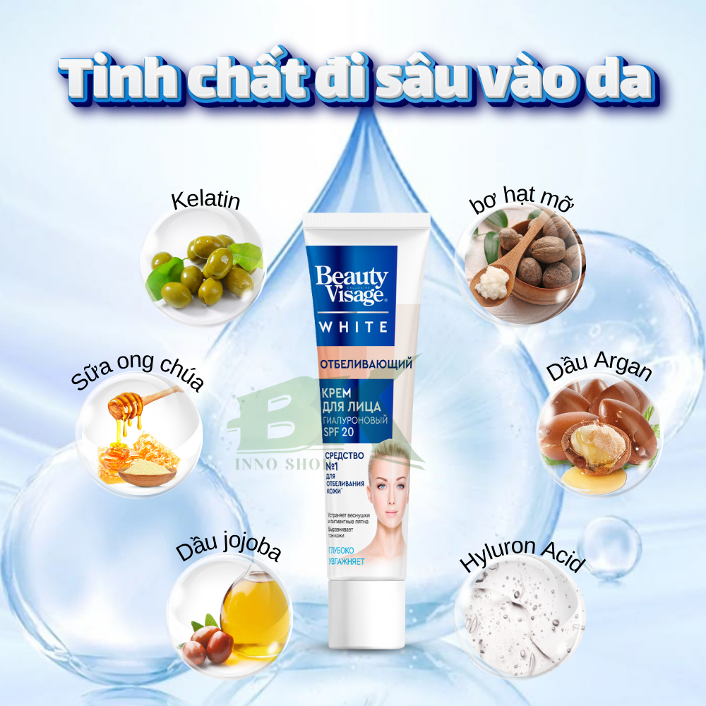 Kem Trắng Da Mặt Beauty Visage White Nga 45ML, Hỗ Trợ Làm Sáng Da, Loại Bỏ Sắc Tố, Làm Đều Màu Da, Dưỡng Ẩm Sâu | BKINNO