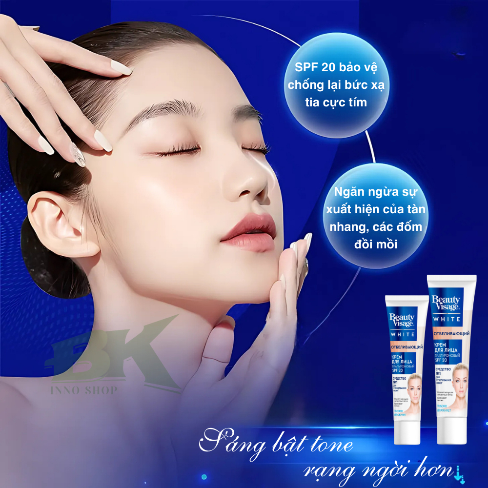 Kem Trắng Da Mặt Beauty Visage White Nga 45ML, Hỗ Trợ Làm Sáng Da, Loại Bỏ Sắc Tố, Làm Đều Màu Da, Dưỡng Ẩm Sâu | BKINNO