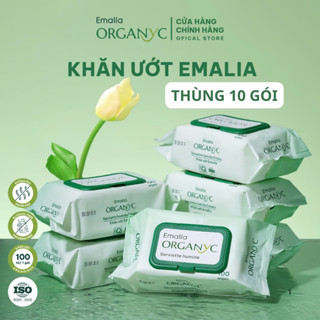 Thùng 10 gói khăn ướt Emalia cao cấp dành cho em bé, khăn ướt không mùi, không cồn không parabens
