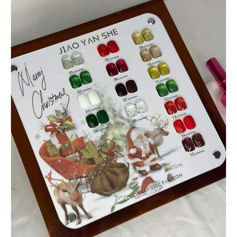 Sét sơn gel 15 chai/ Sơn GIÁNG SINH JIAO YAN SHE 15A chai kèm bảng màu/ Sơn NOEL JIAO YAN SHE 15 màu