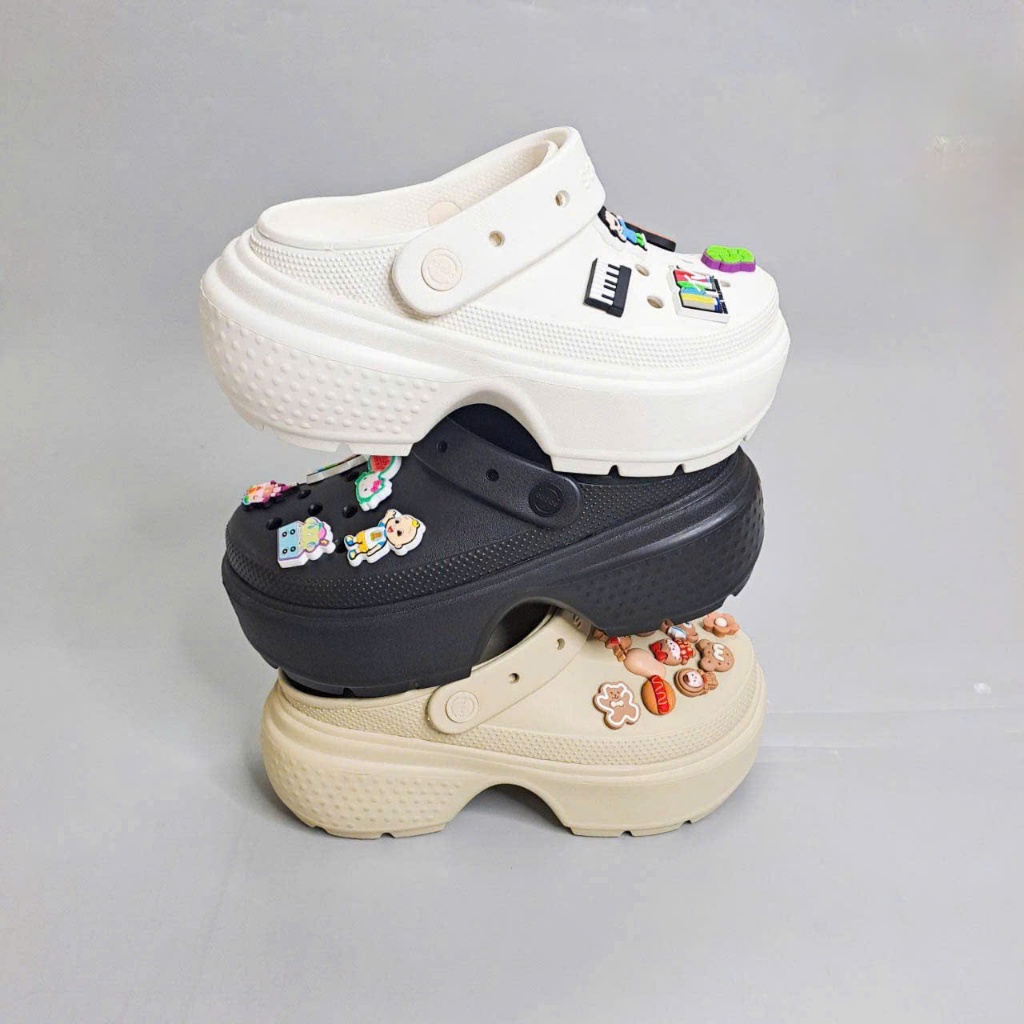 Dép sục stomp đế cao unisex tặng kèm 10jibbitz xịn, sục stomp cao cấp nam nữ