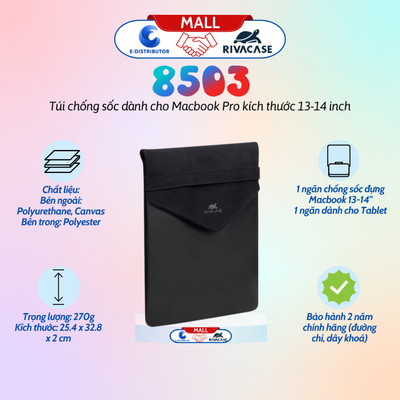 [HỎA TỐC] Túi chống sốc dành cho máy tính xách tay kích thước 13-14 inch Rivacase 8503 - Hàng chính hãng