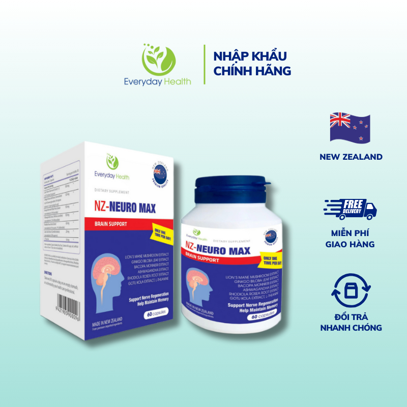 Viên bổ não NZ Neuro Max Eveday Health giúp hoạt huyết dưỡng não, tăng cường tuần hoàn và lưu thông 