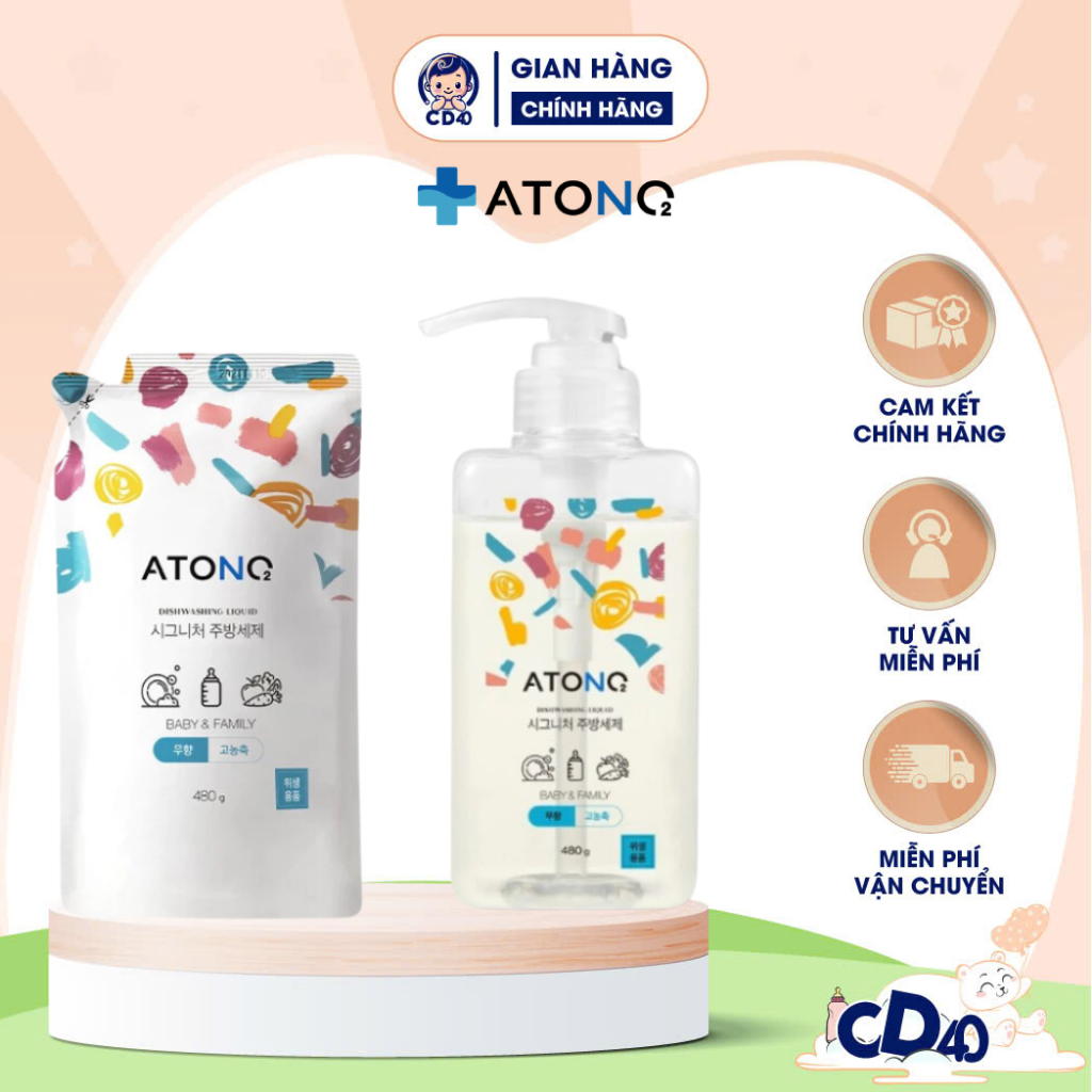 Nước rửa bình sữa, chén bát đậm đặc thuần chay ATONO2 Hàn Quốc, nước rửa rau củ quả cho bé