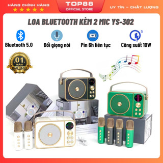 Loa Karaoke Mini YS 302 Kèm 2 Mic Hát Không Dây, Loa bluetooth bass mạnh nghe được FM