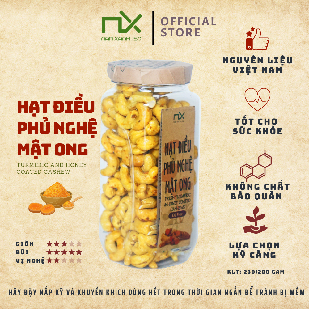 Nam Xanh Hạt Điều Phủ Nghệ Mật Ong Cashew Nuts Turmeric Honey