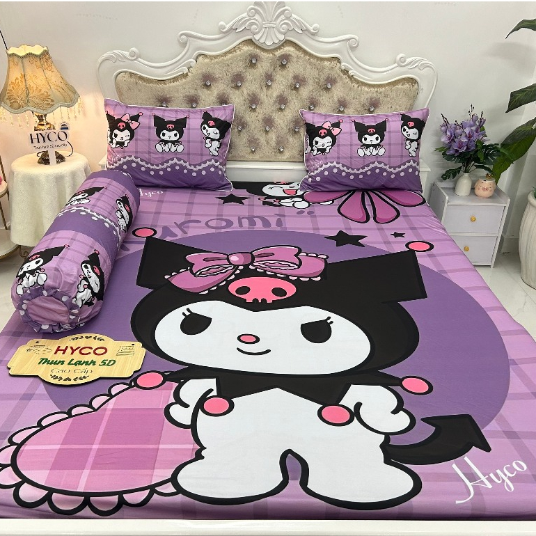 Mẫu Koromi - Bộ ga gối thun lạnh Hyco 5D ôm khóa kéo