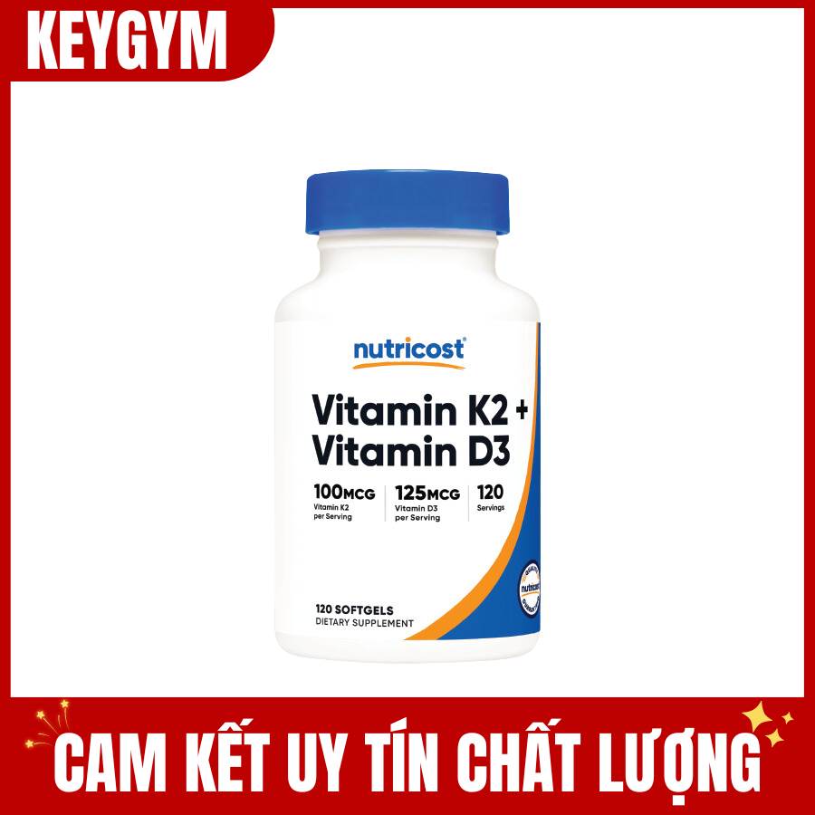 [KEYGYM] Nutricost Vitamin D3K2 120 Viên, Tăng Sức Đề Kháng, Bổ Xương Khớp - KEYGYM