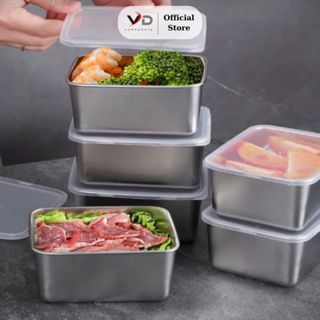  Bộ 5 Hộp Inox Đựng Thực Phẩm Có Nắp Nhựa – Hộp Bảo Quản Đa Năng Cho Tủ Lạnh Nhà Bếp 