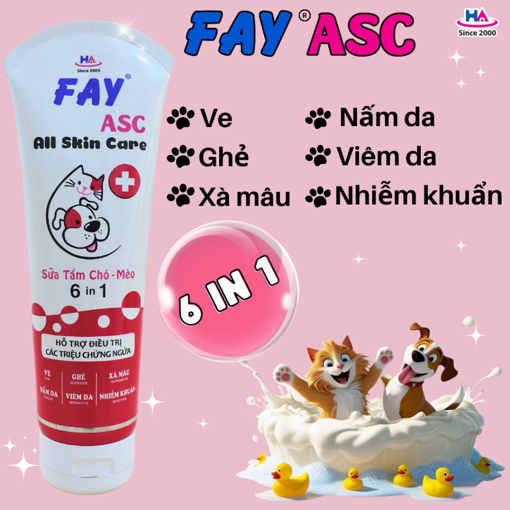 Sữa tắm Chó Mèo FAY ASC - All Skin Care - Ngứa, Ghẻ, Xà Mâu, Viêm Da, Nhiễm Khuẩn - 290ml