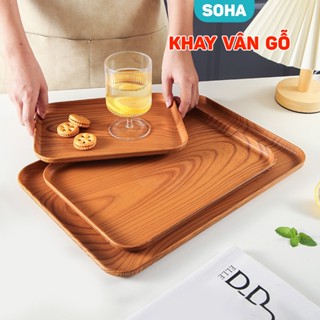 Khay nhựa giả vân gỗ chữ nhật, khay úp cốc vân gỗ trang trí bàn uống nước và chụp ảnh SOHA