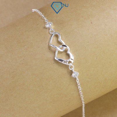 Lắc tay Moissanite bạc nữ 4ly trái tim đôi tình yêu kèm thẻ tra cứu sang trọng LTNM0016 - Trang Sức TNJ