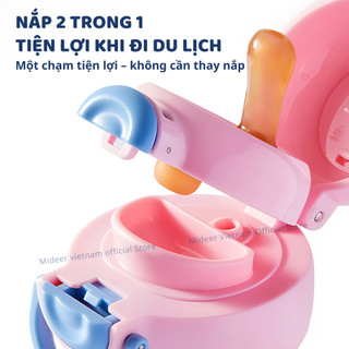 Bình nước cho bé có ống hút, quai đeo đi học Mideer Portable Double Drinking Bottle