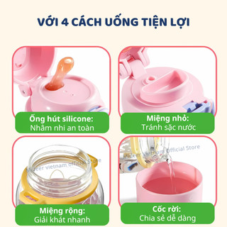Bình nước cho bé có ống hút, quai đeo đi học Mideer Portable Double Drinking Bottle