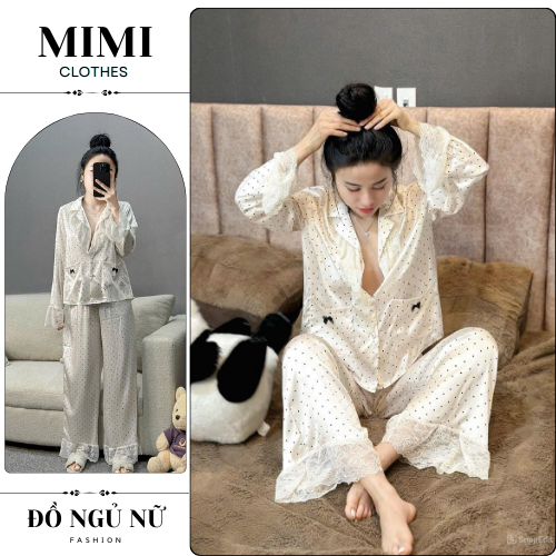 Đồ ngủ nữ pijama set đồ nữ chất lụa họa tiết chấm bi phối ren siêu xinh MIMI CLOTHES hcom3482