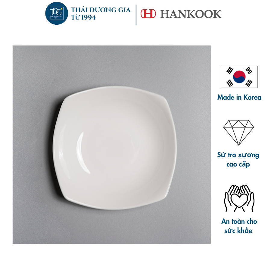Đĩa vuông sâu lòng trắng sứ cao cấp Hàn Quốc Hankook